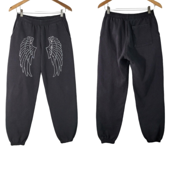 VTG 90's Women's Black Embellished Angel Wings Jogger Sz S Whimsygoth Streetwear - Picture 1 of 12